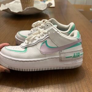 Nike White Sneakers with Mint and Lavender Accents